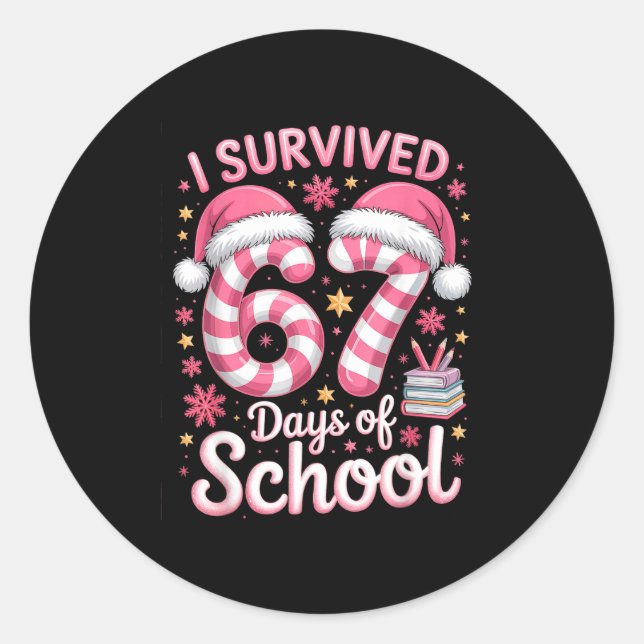 Pegatina Redonda I Survived 67 Days Of School Funny Meme Teacher St (Anverso)