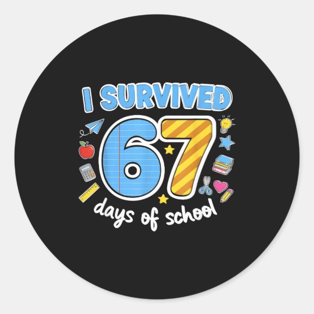 Pegatina Redonda I Survived 67 Days Of School Funny Meme Teacher St (Anverso)