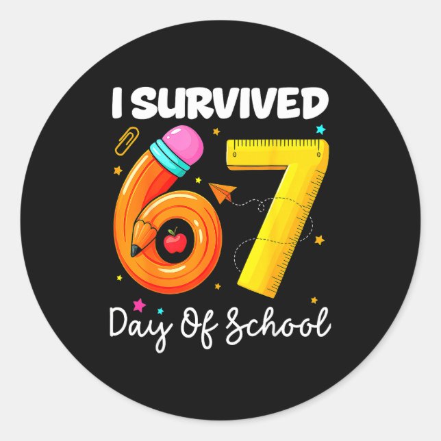 Pegatina Redonda I Survived 67 Days Of School Funny Meme Teacher St (Anverso)