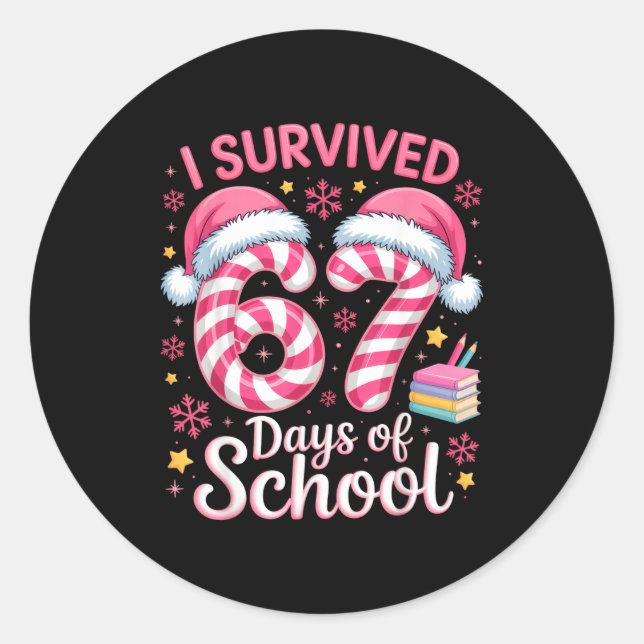 Pegatina Redonda I Survived 67 Days Of School Funny Student Winter  (Anverso)