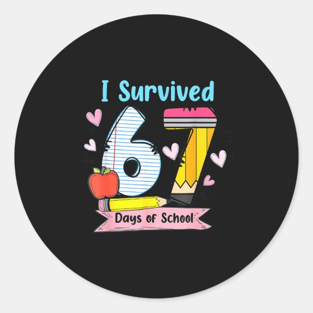 Pegatina Redonda I Survived 67 Days Of School, Funny Teachers Stude (Anverso)
