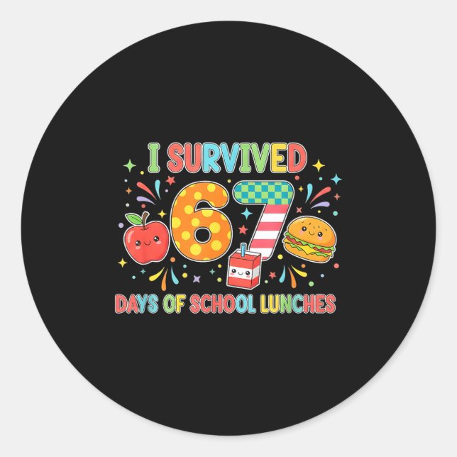 Pegatina Redonda I Survived 67 Days Of School Lunches 6 7 Meme Lunc (Anverso)