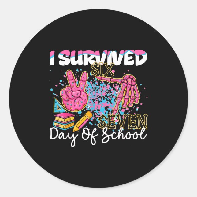 Pegatina Redonda I Survived 67 Days Of School Six Seven Meme Teache (Anverso)