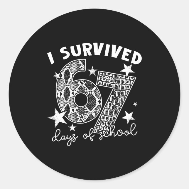 Pegatina Redonda I Survived 67 Days Of School Snake, Alligator Rept (Anverso)