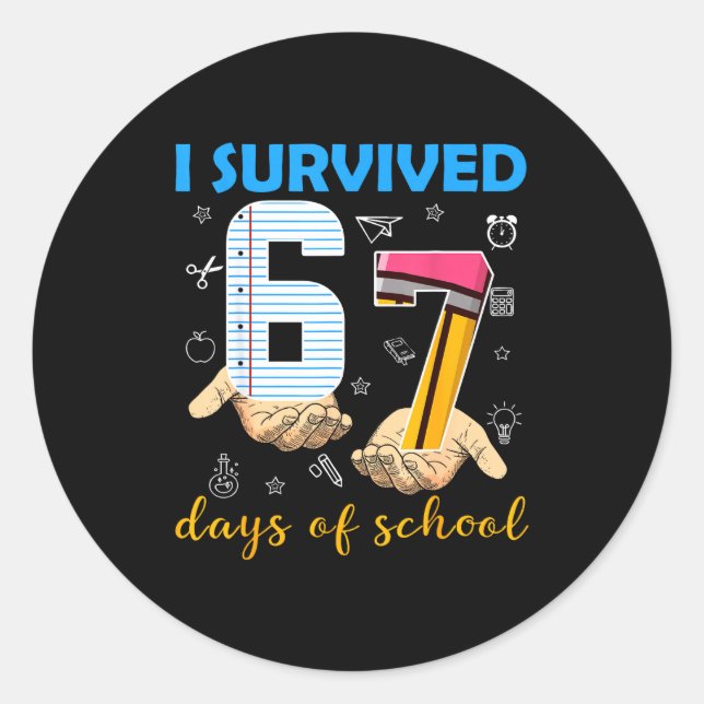Pegatina Redonda I Survived 67 Days Of School Students Teachers 100 (Anverso)