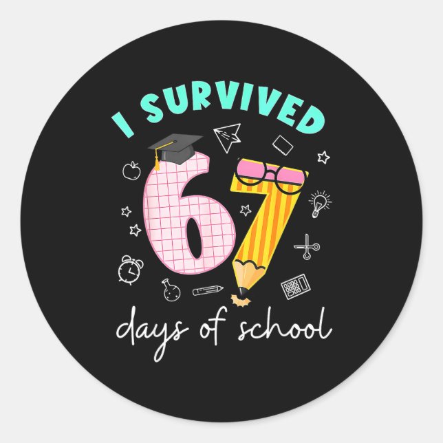 Pegatina Redonda I Survived 67 Days Of School Students Teachers 100 (Anverso)