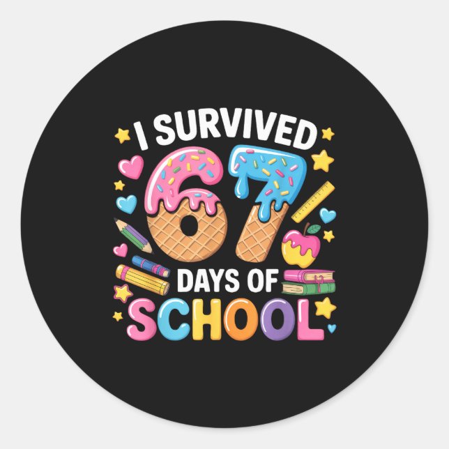 Pegatina Redonda I Survived 67 Days Of School Teacher Student Ice C (Anverso)