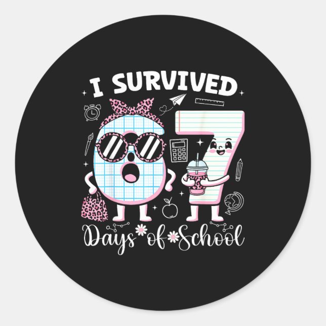 Pegatina Redonda I Survived 67 Days Of School Teacher Student Leopa (Anverso)