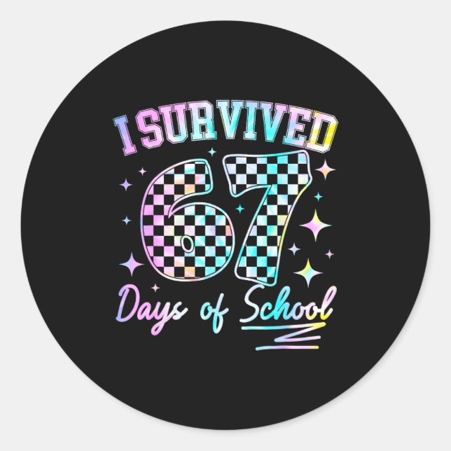 Pegatina Redonda I Survived 67 Days Of School Tie Dye 67th Day Teac (Anverso)