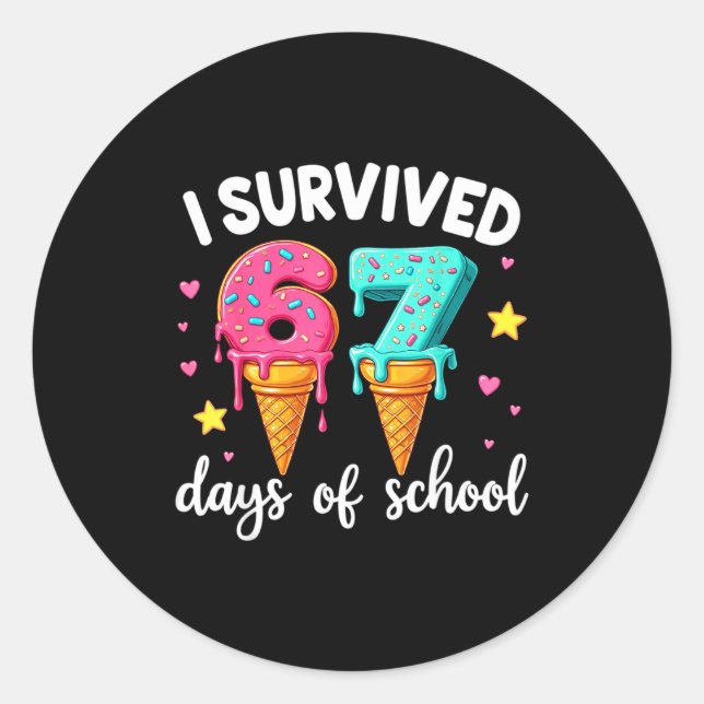 Pegatina Redonda I Survived 67th Days School Drip Ice Cream Funny 6 (Anverso)