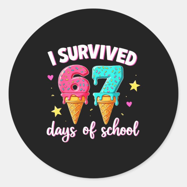 Pegatina Redonda I Survived 67th Days School Drip Ice Cream Funny 6 (Anverso)