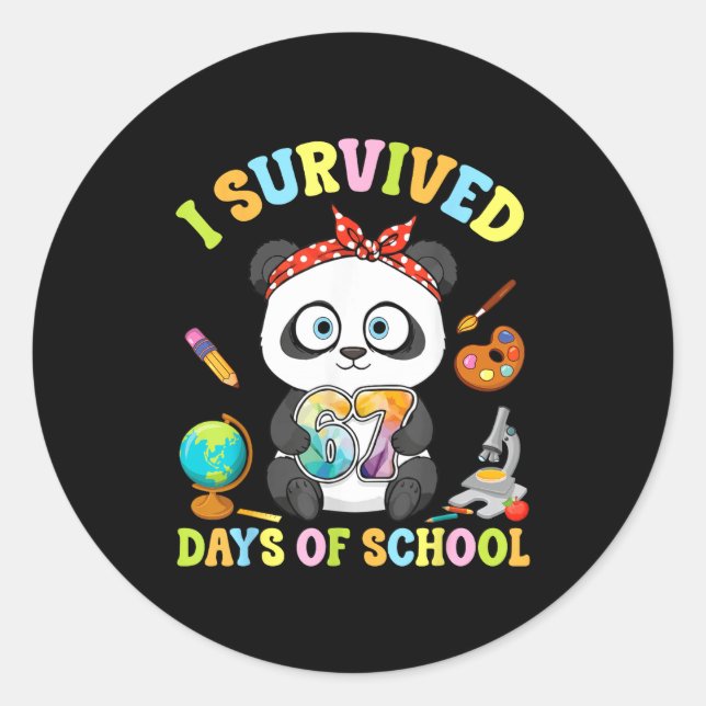 Pegatina Redonda I Survived Six Seven Days Of School Cute Panda Stu (Anverso)