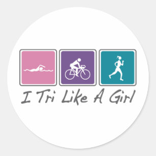 Pegatina Redonda i tri como un chica (Triatlete)