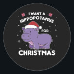 Pegatina Redonda I Want A Hippo For Christmas Sweet Hippos<br><div class="desc">I Want A Hippopotamus for Christmas. Sweet Hippos for Christmas. For every Hippo lover perfect for Christmas. Sweet animals with fairy lights for the holidays.</div>