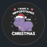 Pegatina Redonda I Want A Hippo For Christmas Sweet Hippos<br><div class="desc">I Want A Hippopotamus for Christmas. Sweet Hippos for Christmas. For every Hippo lover perfect for Christmas. Sweet animals with fairy lights for the holidays.</div>