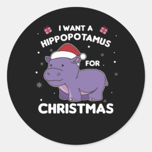 Pegatina Redonda I Want A Hippo For Christmas Sweet Hippos