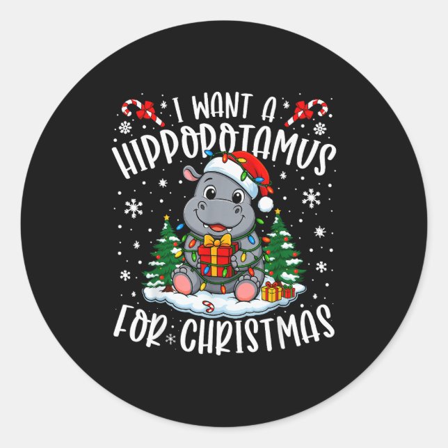 Pegatina Redonda I Want A Hiptamus Christmas Xmas Hip Lover Women G (Anverso)