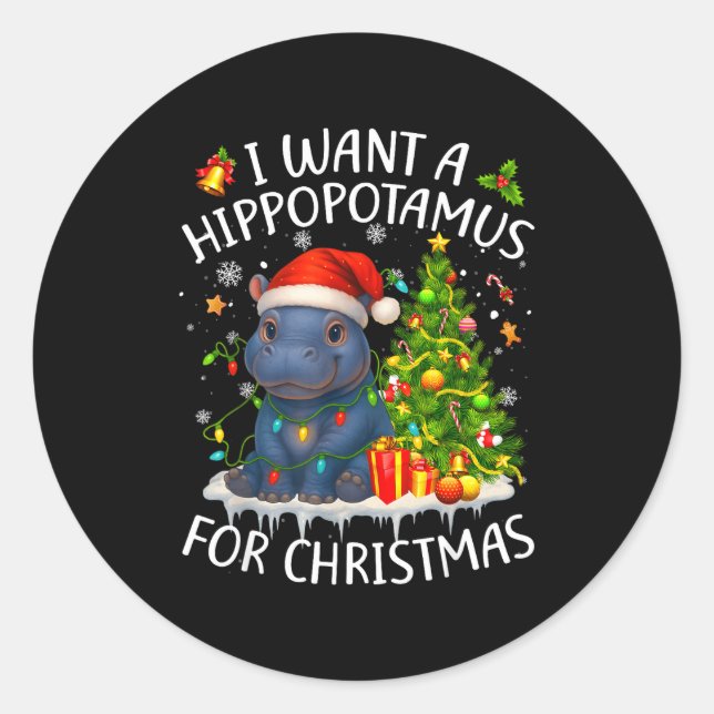 Pegatina Redonda I Want A Hiptamus Christmas Xmas Hip Lover Women G (Anverso)