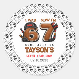 Pegatina Redonda I Was 6, Now I’m 7 – Hockey 7th Birthday Party