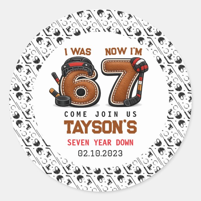 Pegatina Redonda I Was 6, Now I’m 7 – Hockey 7th Birthday Party (Anverso)