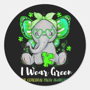 Pegatina Redonda I Wear Green For Cerebral Palsy Awareness