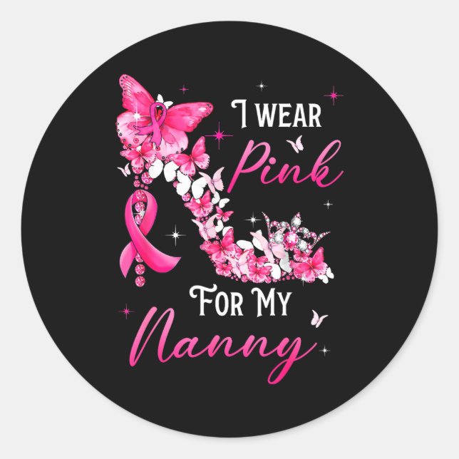 Pegatina Redonda I Wear Nk For My Nanny Breast Cancer Ribbon Suprt  (Anverso)