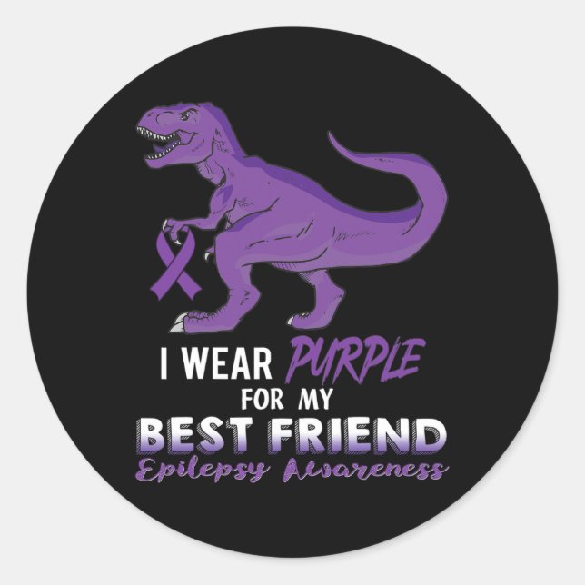 Pegatina Redonda I Wear Purple For Best Friend Dinosaur Epilepsy Aw (Anverso)
