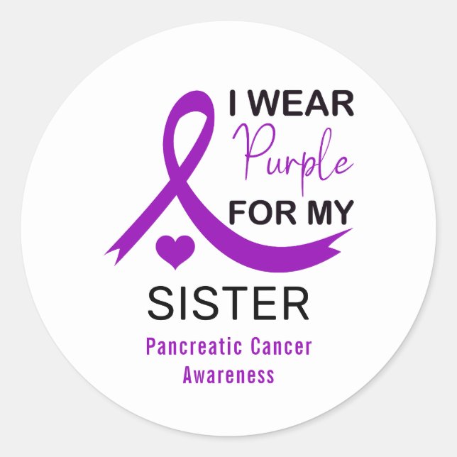 Pegatina Redonda I Wear Purple For My Sister Pancreatic Cancer (Anverso)