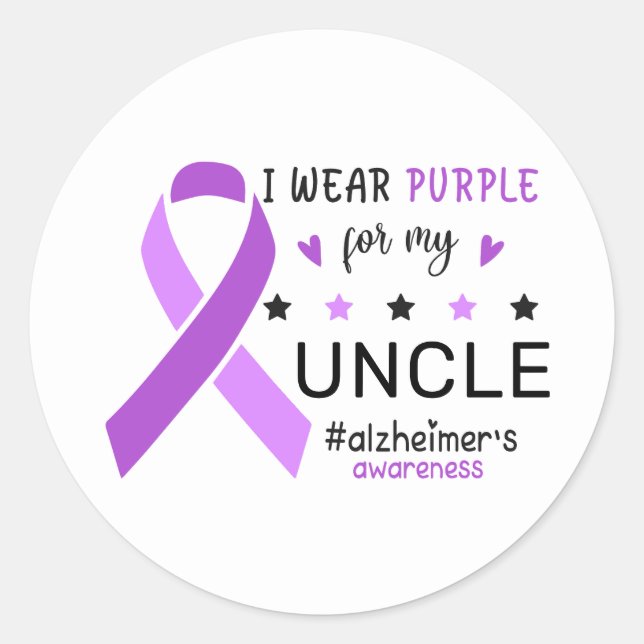 Pegatina Redonda I Wear Purple For My Uncle Alzheimer Awareness (Anverso)
