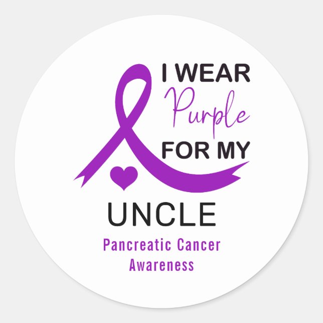 Pegatina Redonda I Wear Purple For My Uncle Pancreatic Cancer (Anverso)