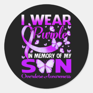 Pegatina Redonda I Wear Purple In Memory For My Son Overdose Awaren