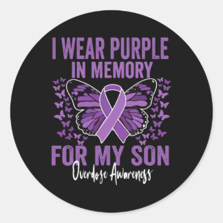 Pegatina Redonda I Wear Purple In Memory For My Son Overdose Awaren