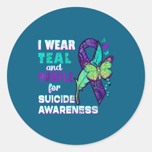 Pegatina Redonda I Wear Teal Purple For Suicide Awareness You Women (Anverso)