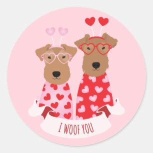 Pegatina Redonda i Woof You Valentine Wire Fox Terrier Dogs