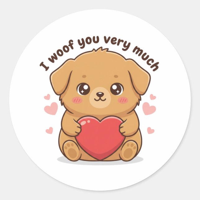 Pegatina Redonda I Woof You Very Much Cute Dog Puppy Valentine  (Anverso)