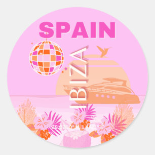 Pegatina Redonda Ibiza, España, Viajes, Arte Preppy, Rosa, Preppy