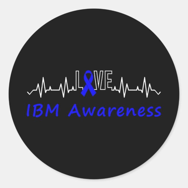 Pegatina Redonda Ibm Awareness Blue Ribbon Love Heartbeat Support Q (Anverso)