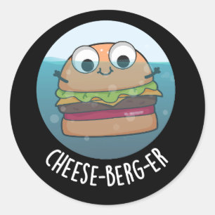 Pegatina Redonda Ice-berg-er Funny Cheeseburger Pun Dark BG