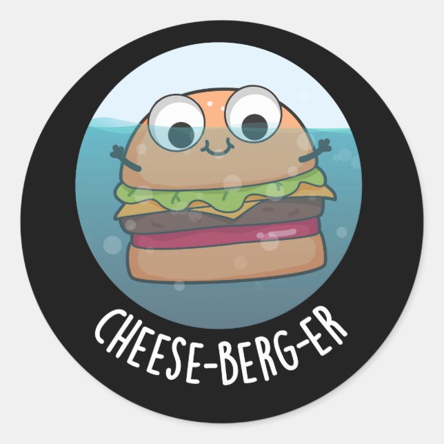 Pegatina Redonda Ice-berg-er Funny Cheeseburger Pun Dark BG (Anverso)