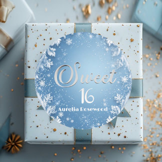 Pegatina Redonda Ice Blue Frost Fairytale Winter Snow Sweet 16 Chic