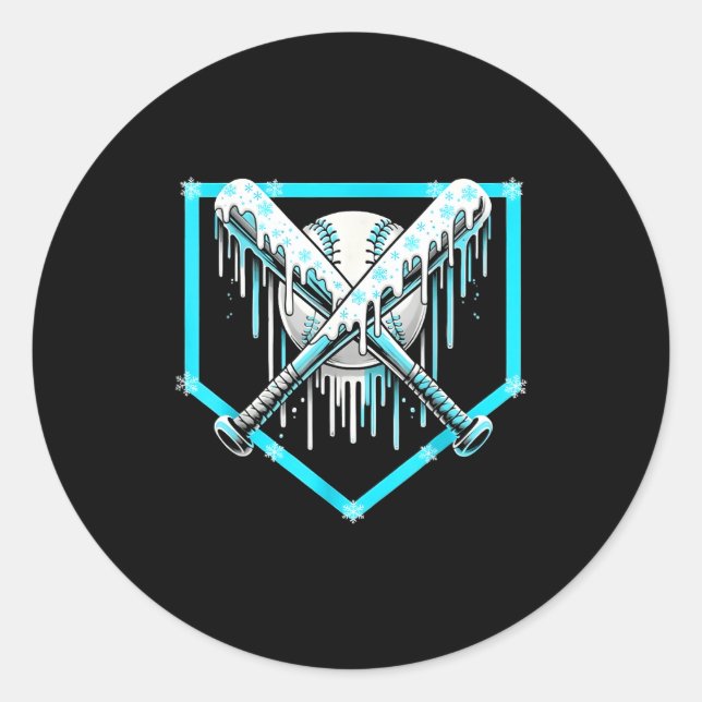 Pegatina Redonda Ice Cream Baseball Drip Home Plate Bats Cool For B (Anverso)