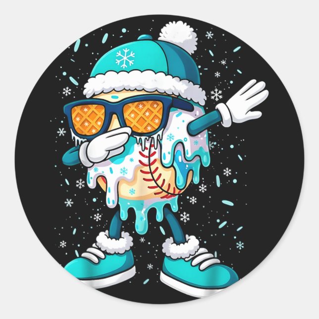 Pegatina Redonda Ice Cream Baseball Drip Home Plate Bats Cool For B (Anverso)