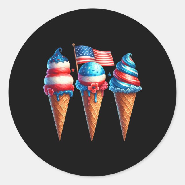 Pegatina Redonda Ice Cream Cone Scoops Diseñó Bandera Americana 4O (Anverso)