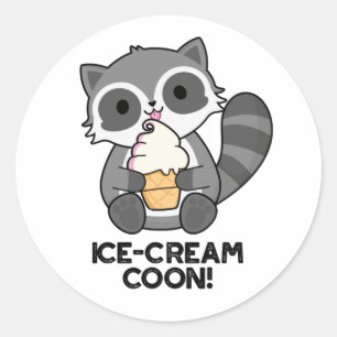 Pegatina Redonda Ice Cream Coon Gracioso Animal Racoon Pun
