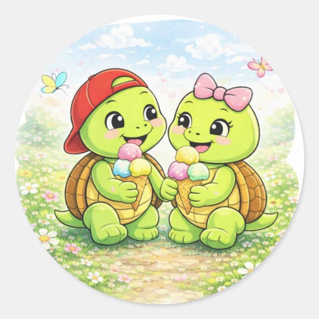 Pegatina Redonda Ice Cream Date (Anverso)