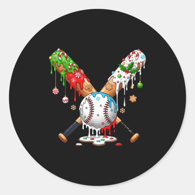 Pegatina Redonda Ice Cream Drip Baseball Christmas Xmas Pajama Kids (Anverso)