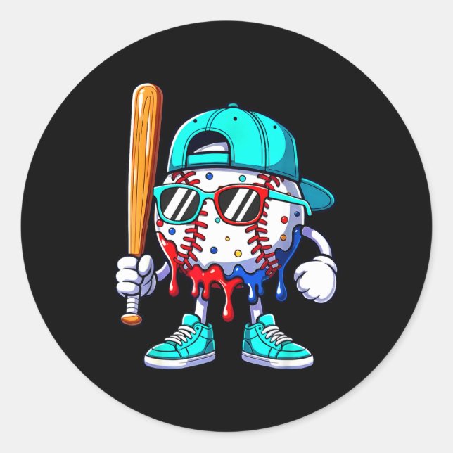Pegatina Redonda Ice Cream Drip Baseball Sts Baseball Lifestyle Boy (Anverso)