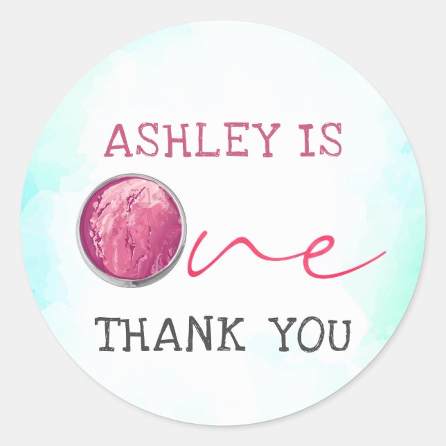 Pegatina Redonda Ice Cream First Birday Gracias (Anverso)