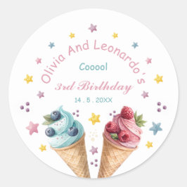 Pegatina Redonda Ice Cream Guay Birday Party