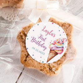 Pegatina Redonda Ice Cream Primer Fiesta de Cumpleaños